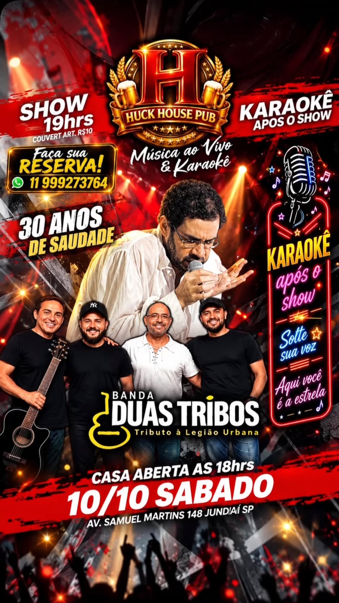 30 Anos de Saudade com Tributo à Legião Urbana e Karaokê