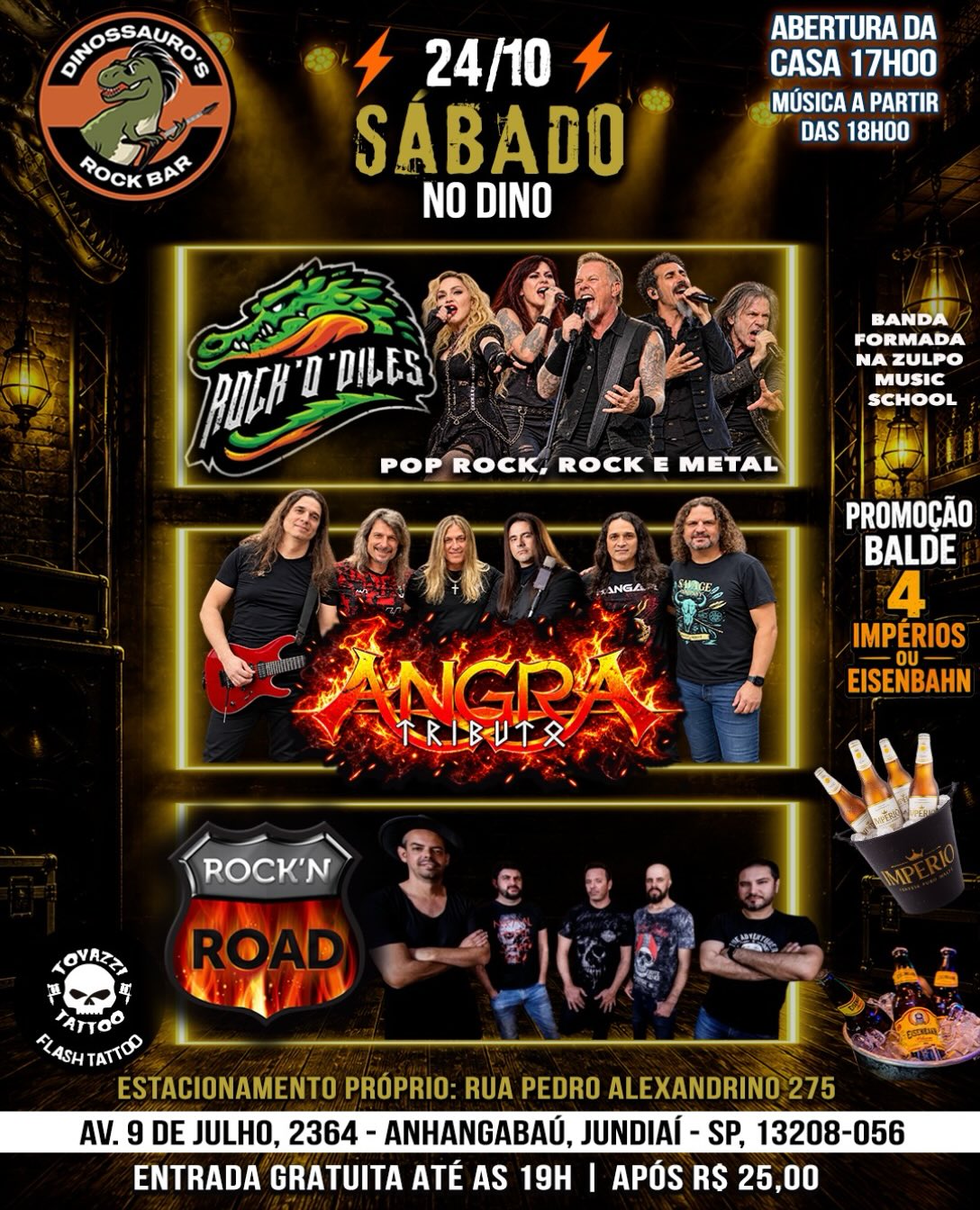 SÁBADO DE ROCK PESADO, TRIBUTOS E TRÊS BANDAS NO DINOSSAUROS!