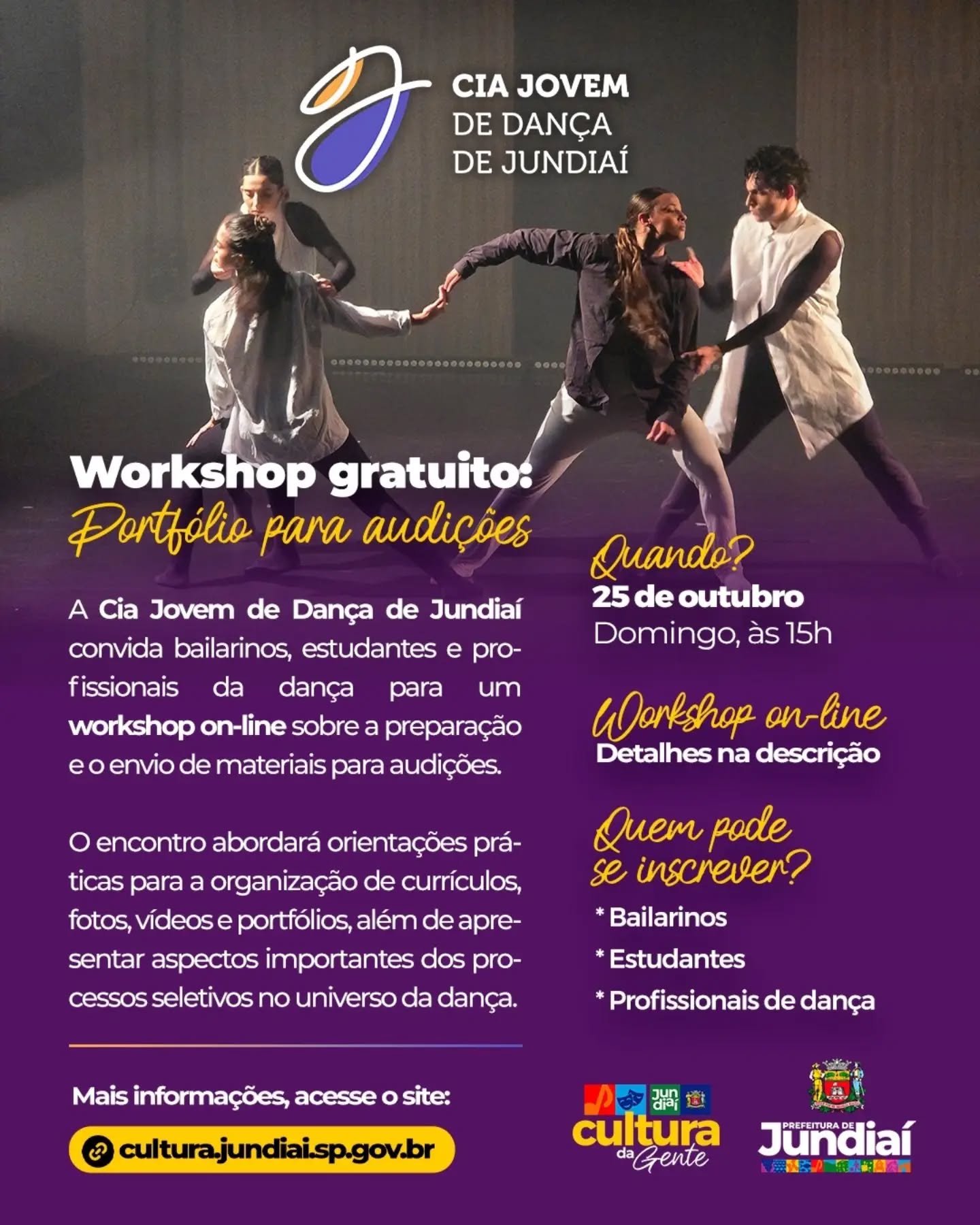 Workshop online gratuito: Como preparar e enviar seu material para audições de dança