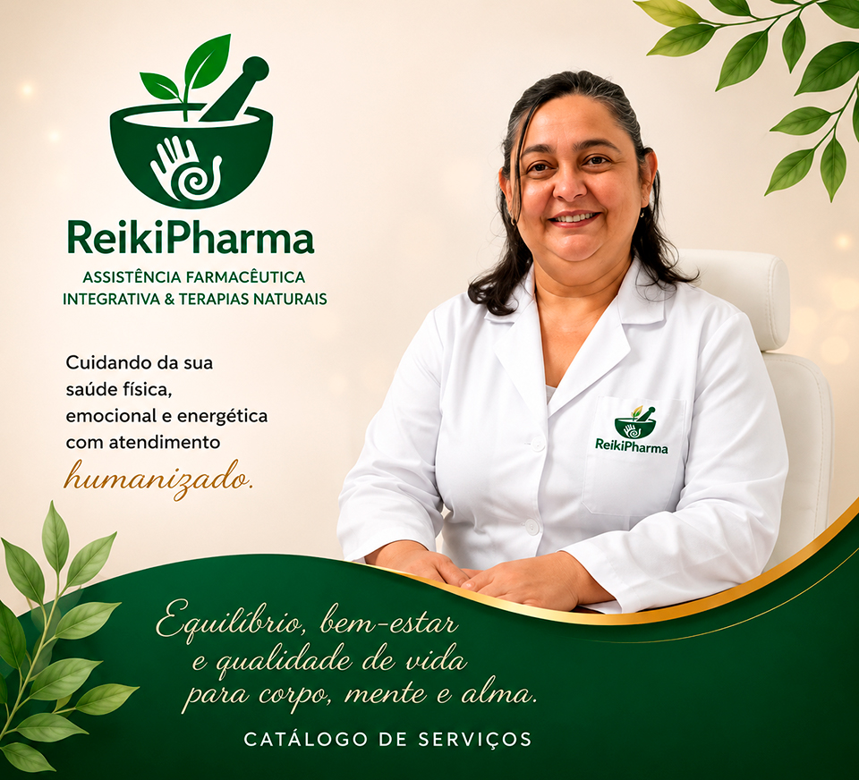 ReikiPharma Assist�ncia Farmac�utica Integrativa & Terapias Naturais  Cuidando da sua sa�de f�sica, emocional e energ�tica com atendimento humanizado.  Equil�brio, bem-estar e qualidade de vida para corpo, mente e alma.  Cat�logo de Servi�os  Quem � Sirlene?  Sou Sirlene de Lima Cezar, farmac�utica e terapeuta integrativa, apaixonada por promover sa�de, equil�brio e qualidade de vida.  A Reiki Farma nasceu com o prop�sito de unir a assist�ncia farmac�utica �s terapias integrativas, oferecendo um atendimento acolhedor, �tico e personalizado para cada pessoa.  Nossa miss�o  Promover sa�de e bem-estar por meio da integra��o entre ci�ncia, terapias naturais e cuidado humanizado.  Nossos Servi�os Terapias integrativas Reiki ? presencial e a dist�ncia Massagem terap�utica Massagem ayurv�dica Massagem relaxante Massagem antiestresse Massagem modeladora Reflexologia podal Auriculoterapia Ventosaterapia Cone chin�s Assist�ncia farmac�utica Orienta��o sobre medicamentos Acompanhamento farmac�utico Assist�ncia farmac�utica integrativa Atendimento domiciliar Educa��o em sa�de Benef�cios das Terapias Redu��o do estresse e da ansiedade Relaxamento profundo Al�vio de dores e tens�es musculares Equil�brio f�sico, mental e energ�tico Melhora da circula��o Fortalecimento do sistema imunol�gico Promo��o da qualidade de vida Bem-estar e autocuidado  Cuidar de voc� � a nossa miss�o!  Forma��o e Experi�ncia Forma��o Bacharel em Farm�cia MBA em Gest�o de Pessoas Forma��o em Reiki Forma��o em Massoterapia P�s-gradua��o em Acupuntura Bioenerg�tica ? em andamento Diferenciais Atendimento humanizado Vis�o integrativa da sa�de �tica e responsabilidade profissional Atendimento personalizado Nossos Atendimentos Reiki Massagem terap�utica Massagem ayurv�dica Reflexologia podal Auriculoterapia Ventosaterapia