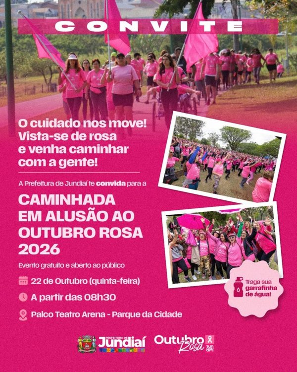 Jundiaí promove tradicional Caminhada do Outubro Rosa nesta quinta-feira (22) no Parque da Cidade